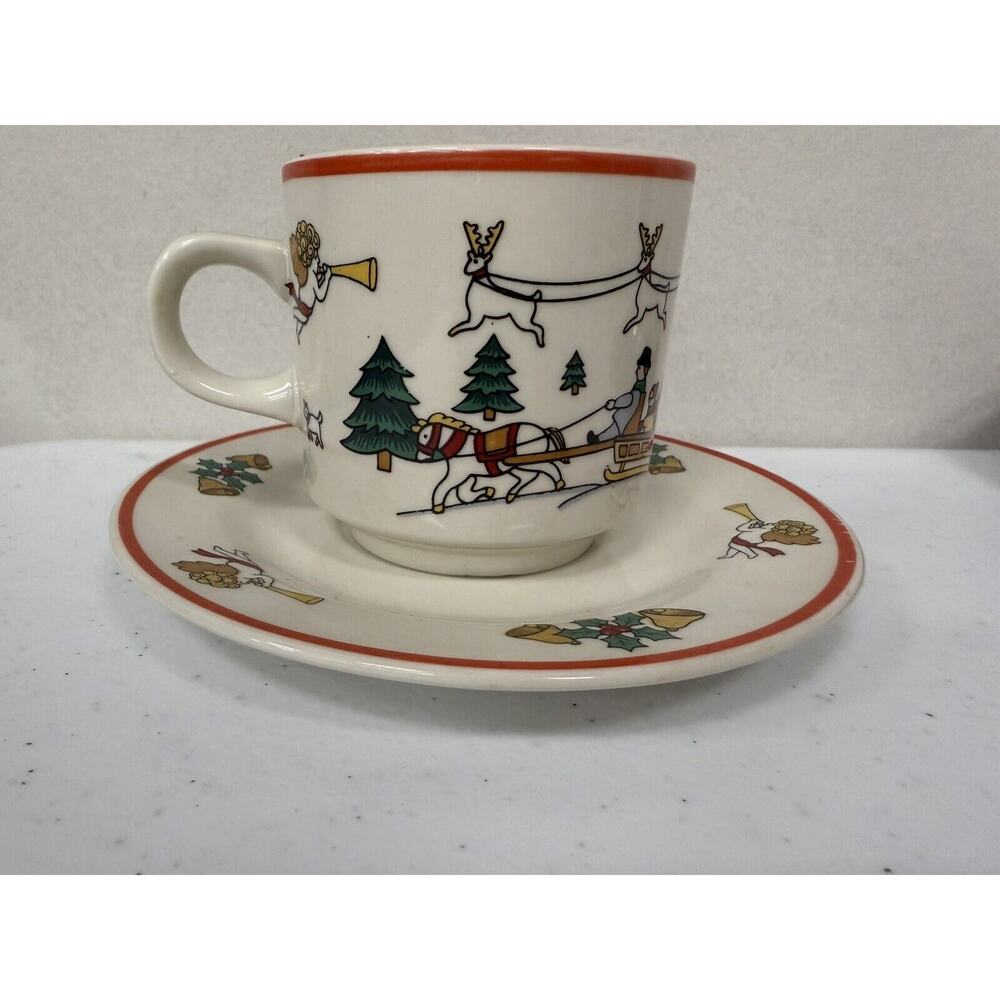 Jamestown China, Joy Of Christmas Mug And Plate‎ 1987 Set Of 2